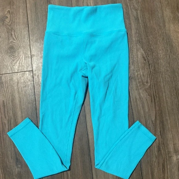 Athleta Ribbed High Rise Leggings Women’s Small S Teal Blue Stretch - Picture 4 of 4